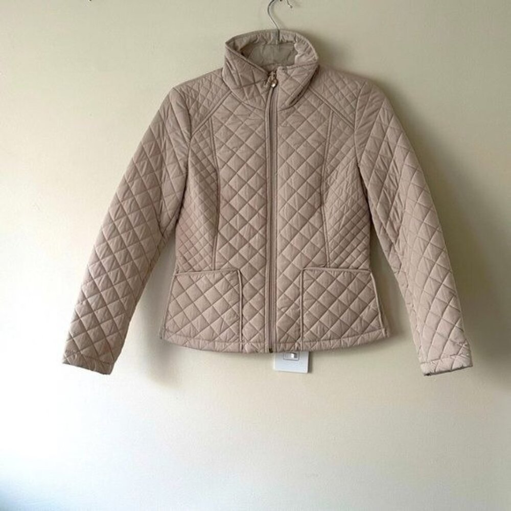 Calvin Klein Womens Quilted Motorcycle Jacket Beige Ivory SIZE SMALL